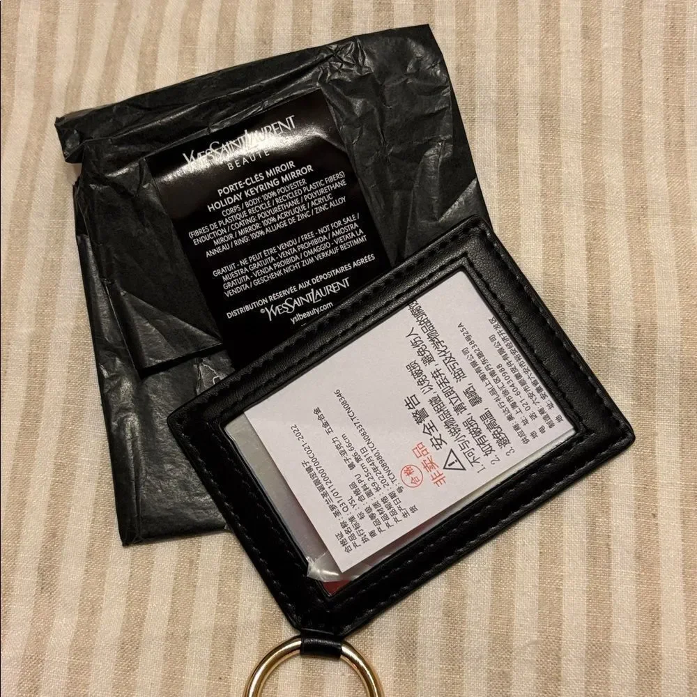YSL Yves Saint Laurent Beaute Card Mirror w/ Key Ring Black/Gold Novelty GWP
